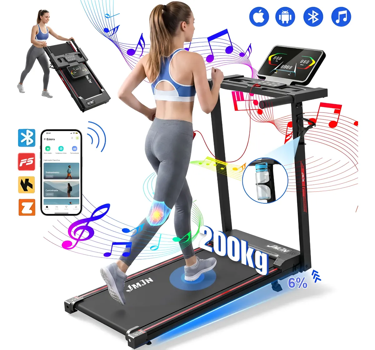 Esteira Ergonômica Compacta para Caminhada jmjn 200kg